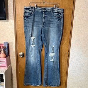 Washed Blue Distressed Flare Jeans for Women